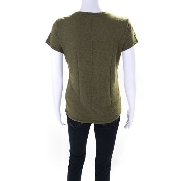 Goldie Womens Short Sleeve V Neck Knit Tee Shirt Green Cotton Size Small - Picture 3 of 6